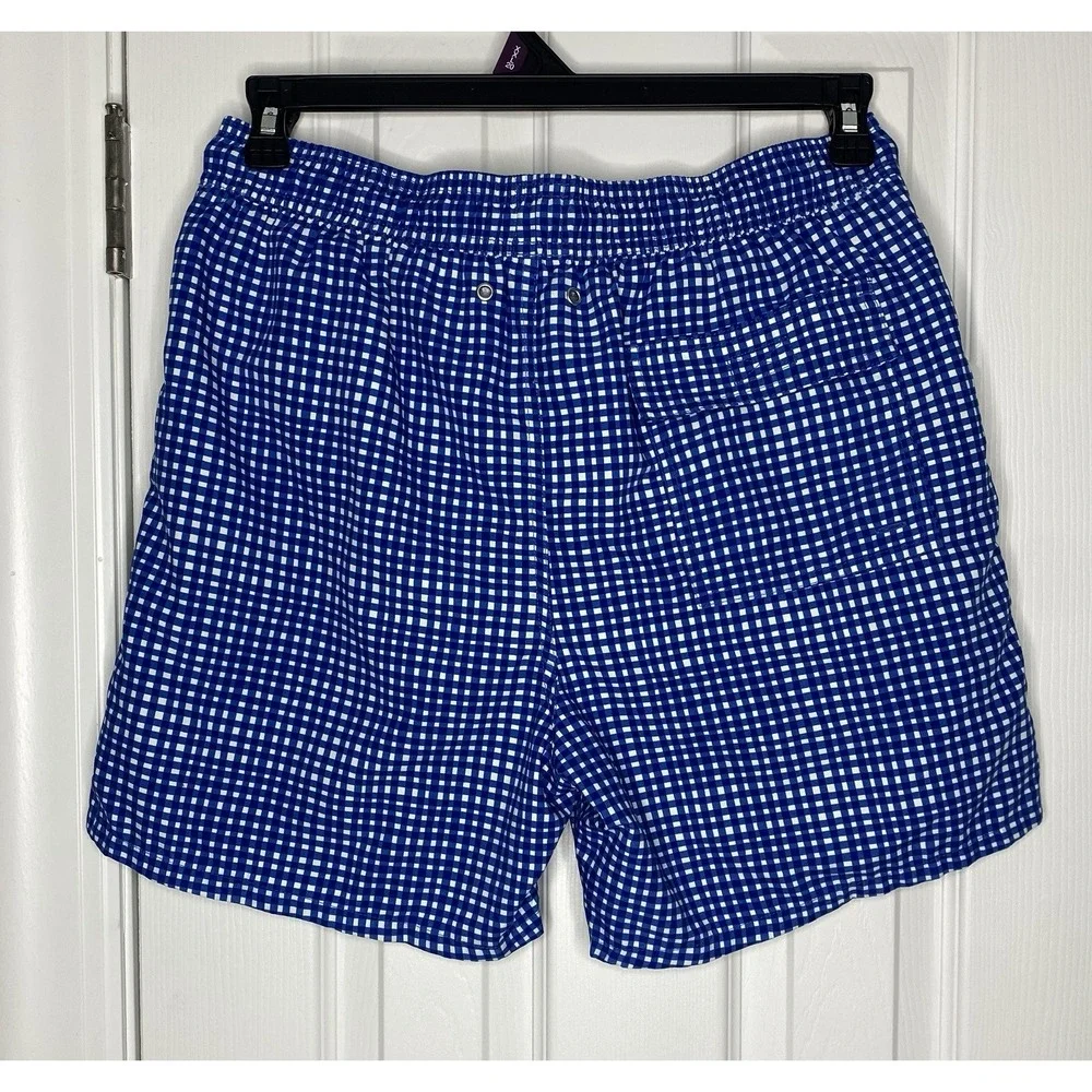 Tom And Teddy‎ Men's Lined Picnic Pattern Swim Trunks Blue White Size Medium